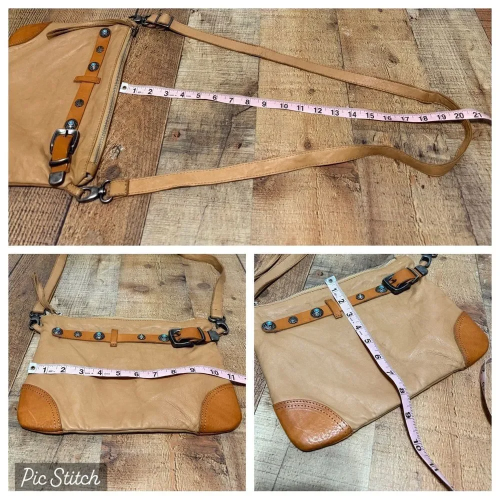 GIORGIA MILANI Purse Shoulder Crossbody Bag Tan Italian Leather Western Silver